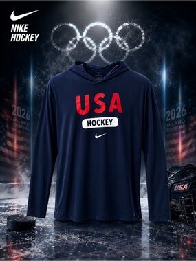Nike USA Hockey Hoodie Navy XL Dri-Fit Olympic Team Lightweight Shirt